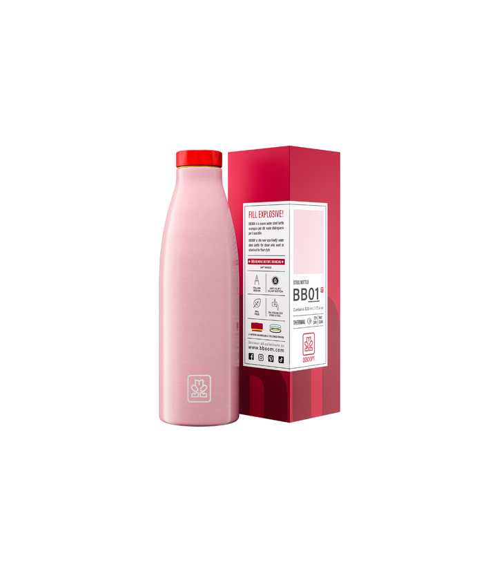 Borraccia termica BBoom da 520 ml con finitura metalizzata, rosa, con confezione