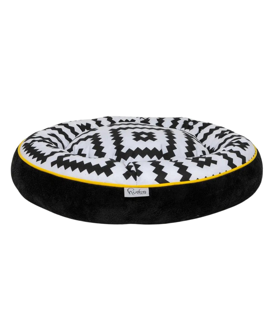 Cuccia per cani e gatti in cotone decorato con zigzag bianco e nero, bordino giallo - lato in cotone estivo