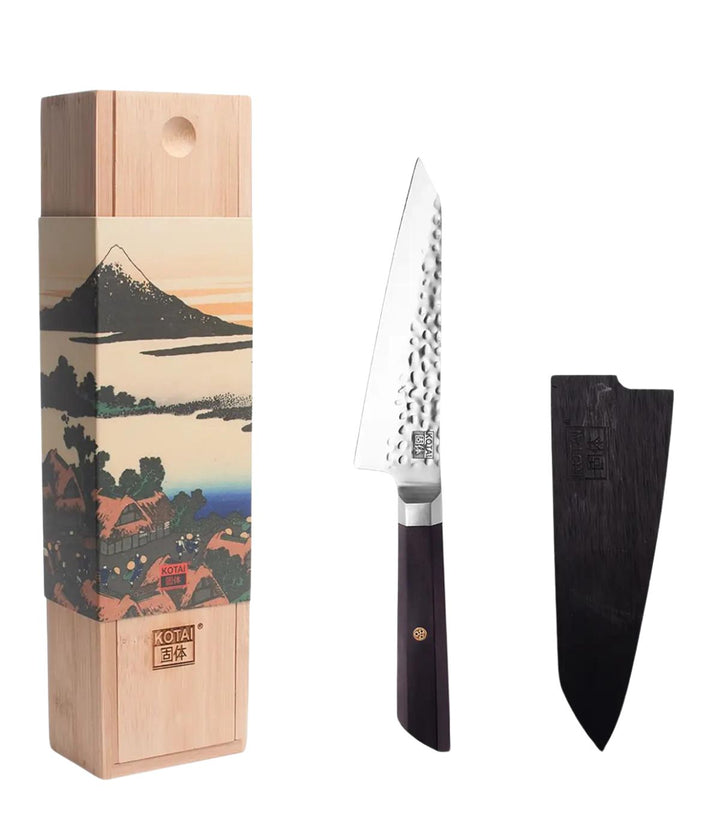 Coltello giapponese Petty Bunka con confezione regalo in legno sostenibile di bambù.