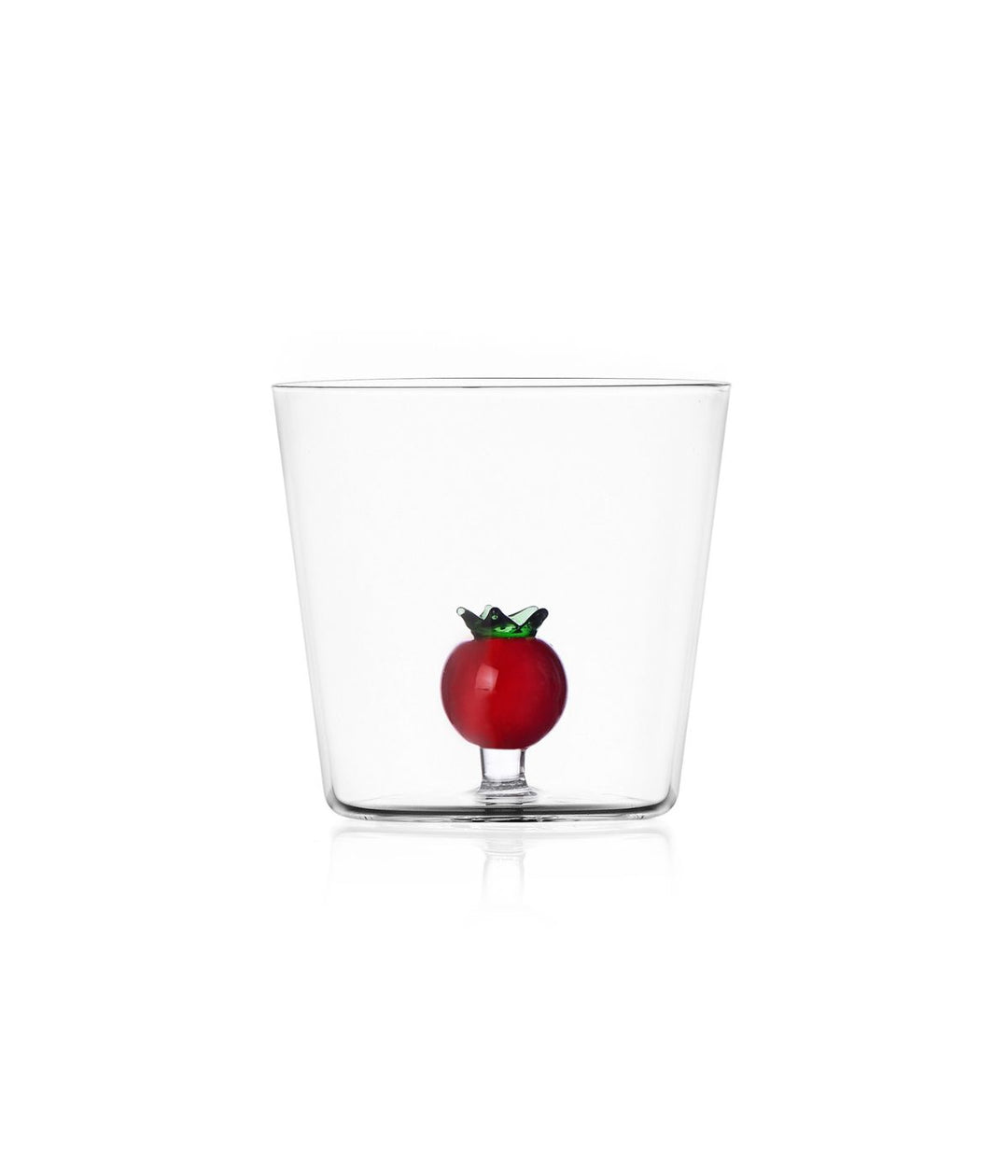 Bicchiere Vegetables di Ichendorf con motivo di pomodoro rosso, realizzato in vetro borosilicato.