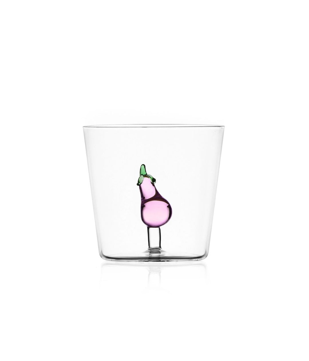 Bicchiere Vegetables di Ichendorf con motivo di melanzana viola, realizzato in vetro borosilicato.