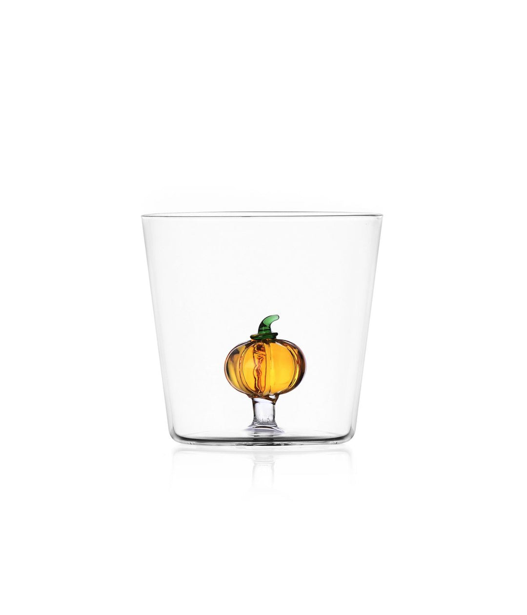 Bicchiere Vegetables di Ichendorf con motivo di zucca arancione, realizzato in vetro borosilicato.