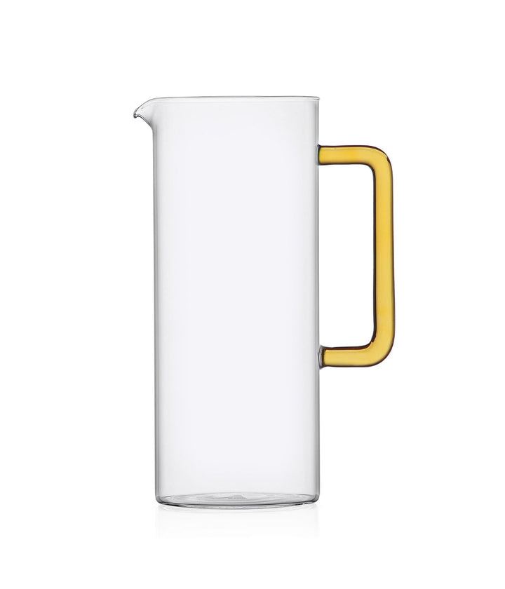 Brocca Tube di Ichendorf con manico giallo, realizzata in vetro borosilicato.