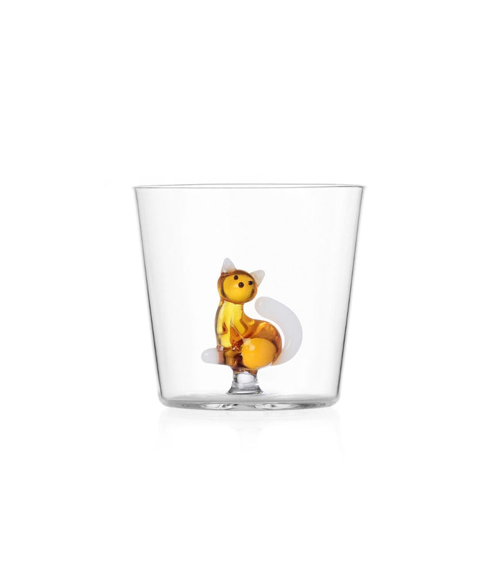 Bicchiere Tabby Cat di Ichendorf con gattino giallo all'interno, realizzato in vetro borosilicato.